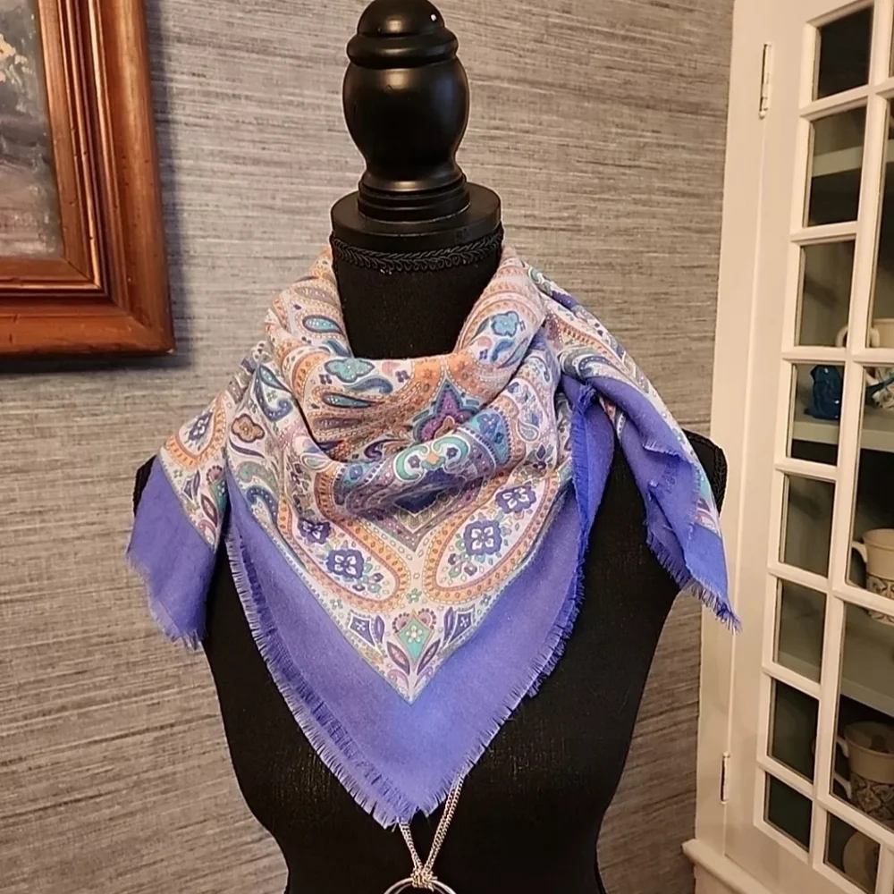Vintage Specialty House Inc Paisley Square Scarf Made in Italy Purple Boho